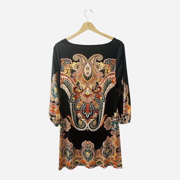 INC International Concepts Embroidered Shift Dress Black 3/4 Sleeve MEDIUM - Picture 3 of 7